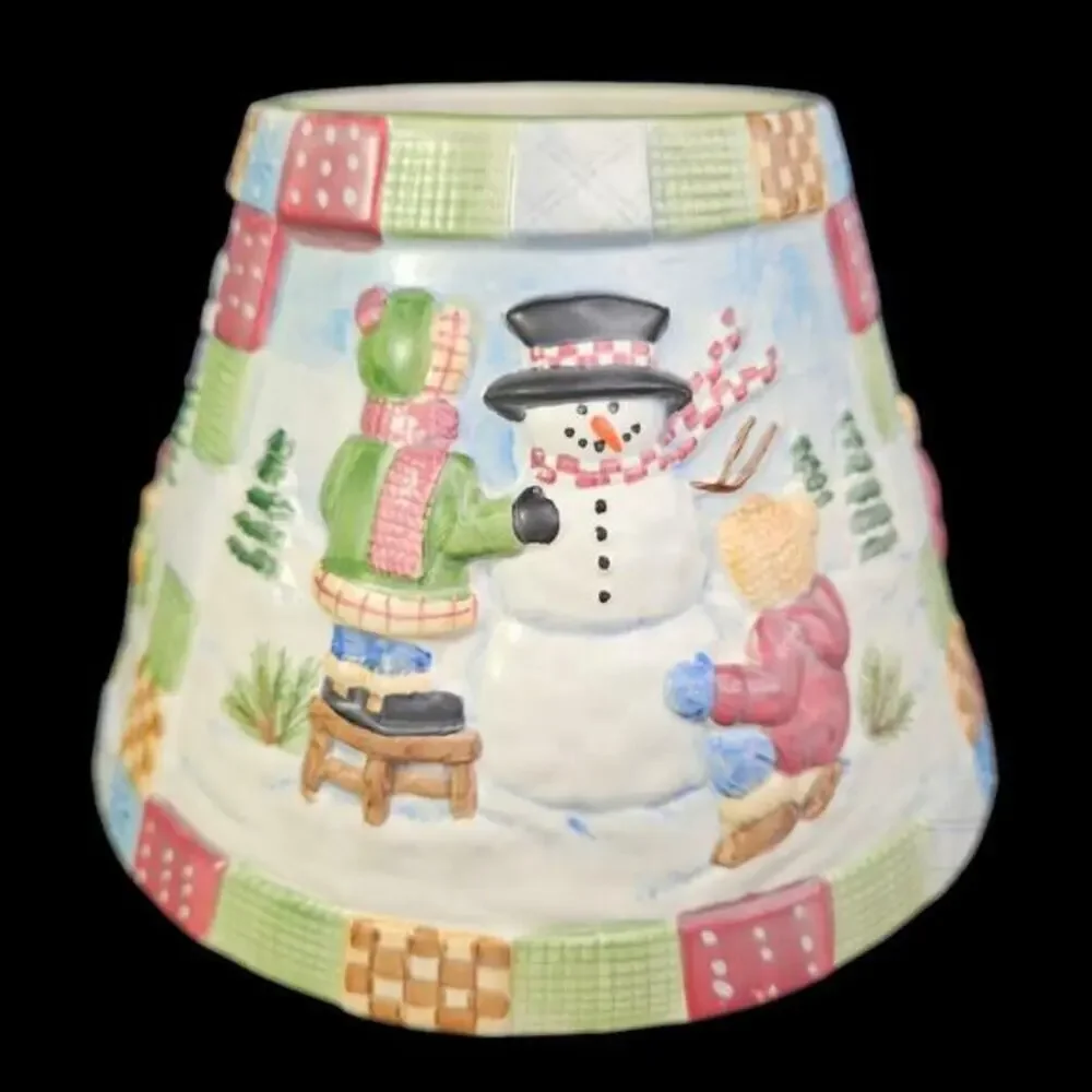 Yankee Candle Snowman Large Shade Winter Scene Embossed‎ Ceramic Children Quilt